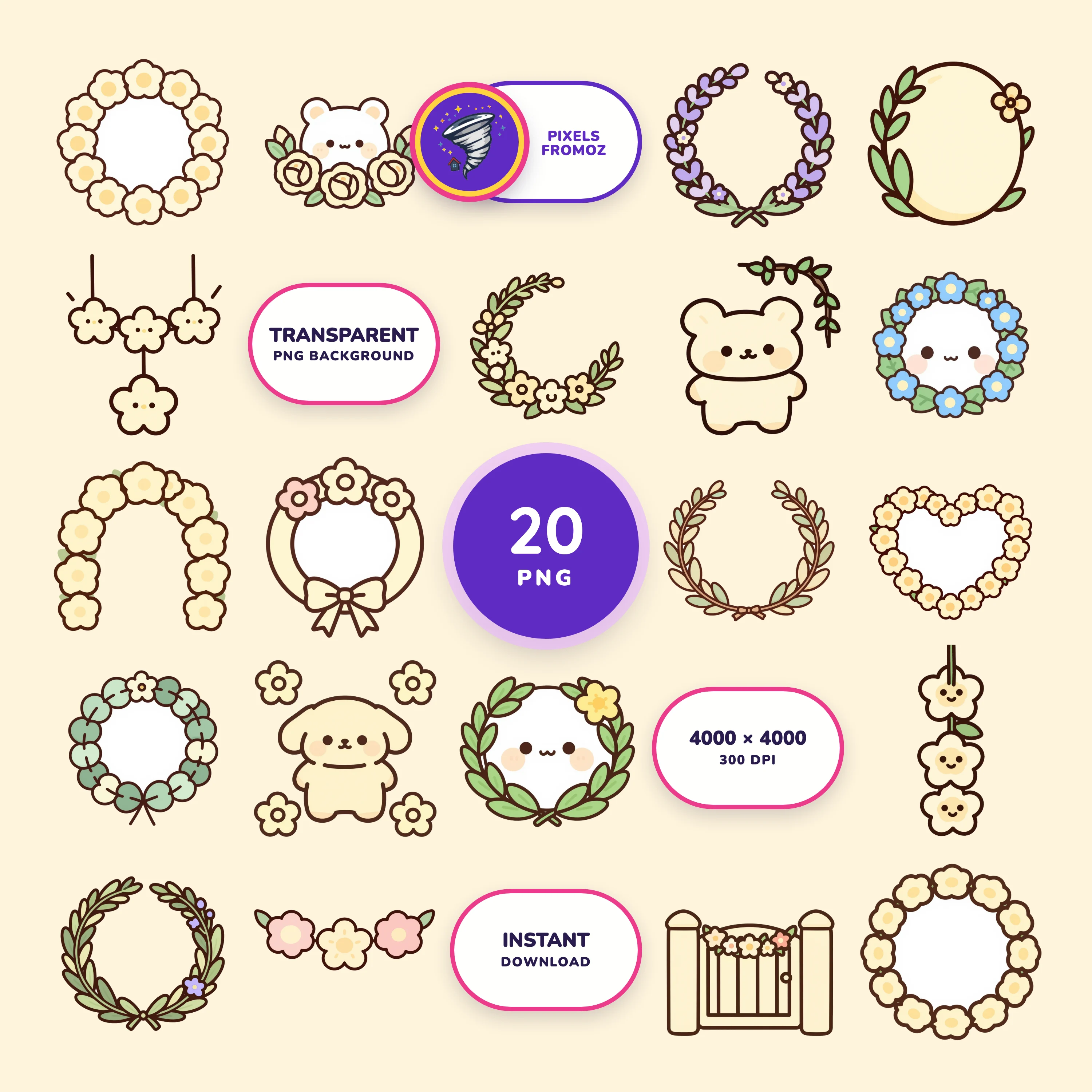 Floral Wreaths & Garlands PNG clip art collection