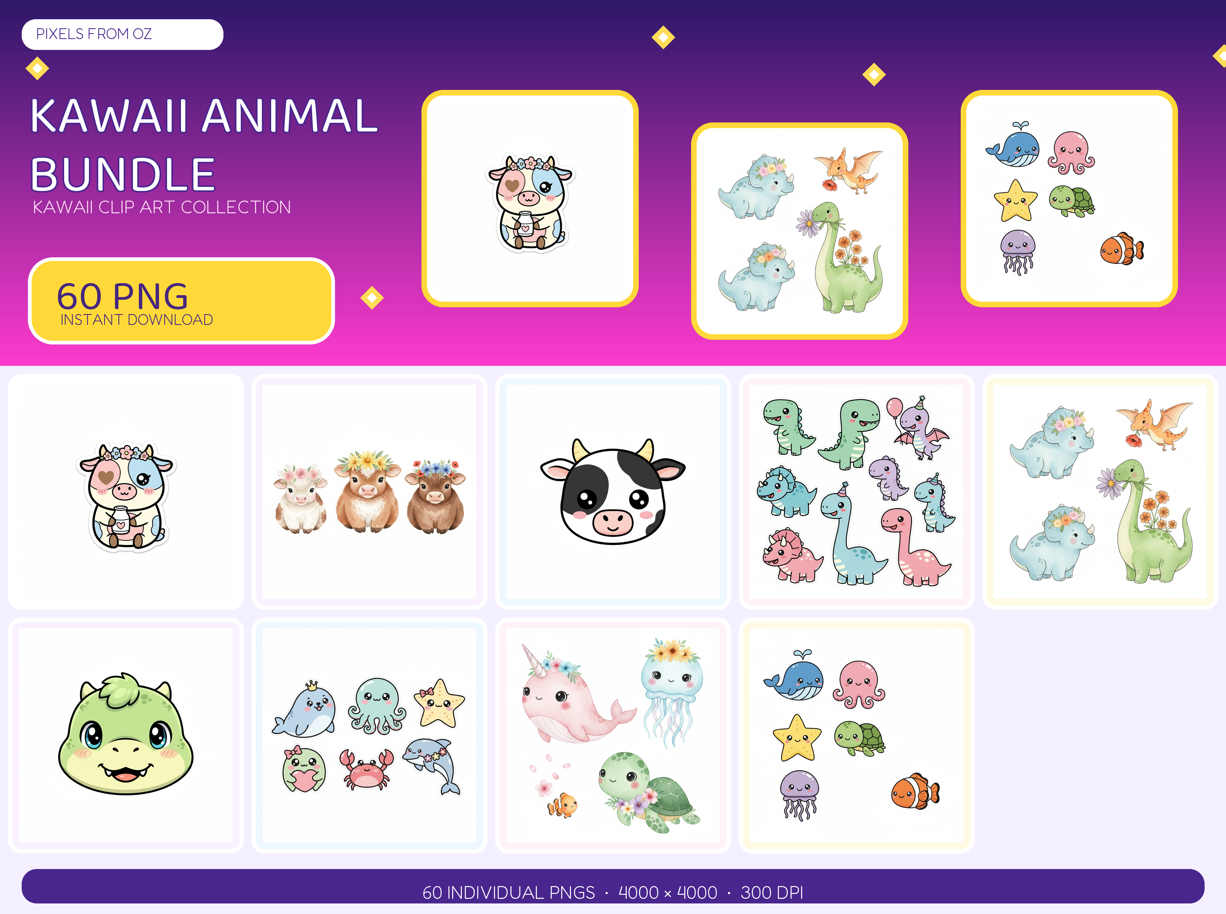 Kawaii Animal Bundle PNG clip art collection