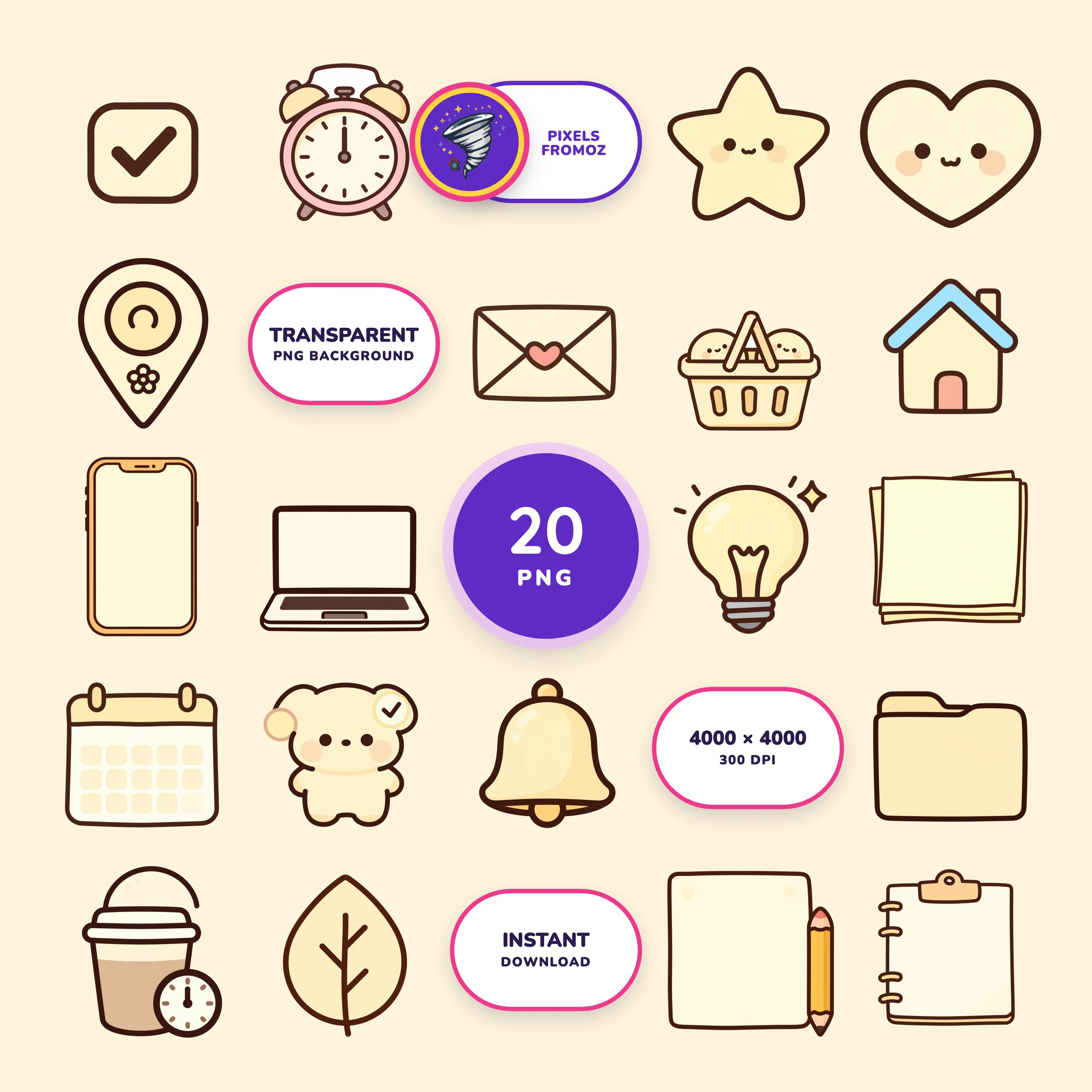 Planner Functional Icons PNG clip art collection